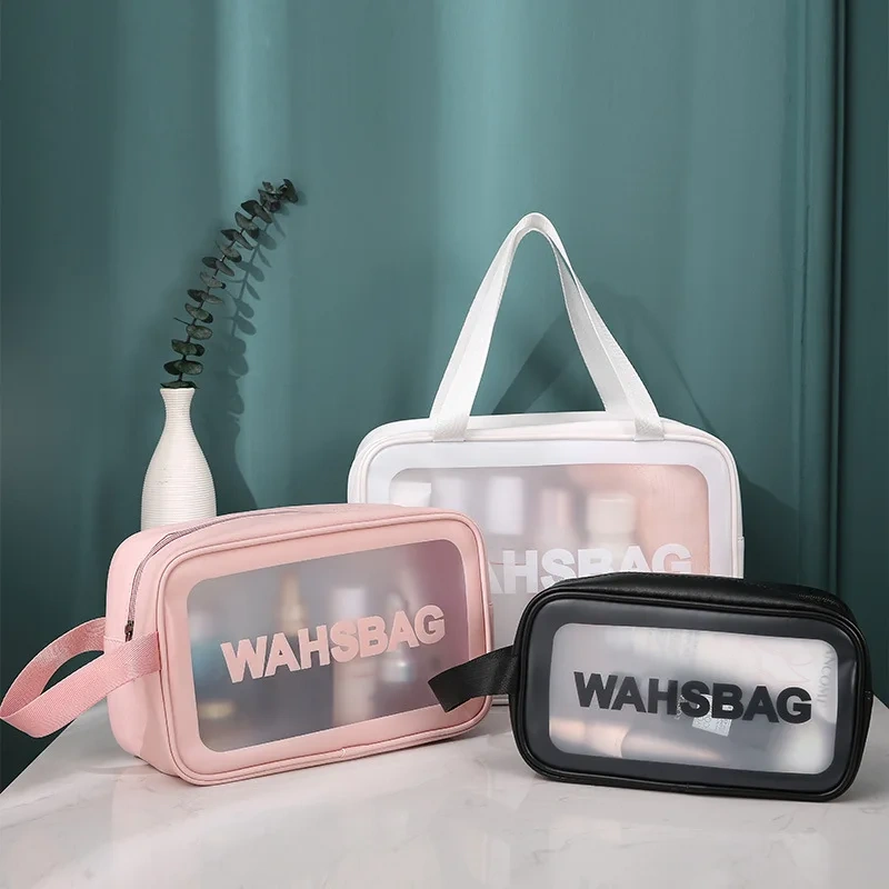 Wholesale Pink Clear Makeup Bag Set With Custom Logo Small Zipper Travel Pvc Wash Bag For Women Transparent Cosmetic Bags