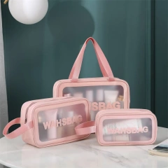 Wholesale Pink Clear Makeup Bag Set With Custom Logo Small Zipper Travel Pvc Wash Bag For Women Transparent Cosmetic Bags