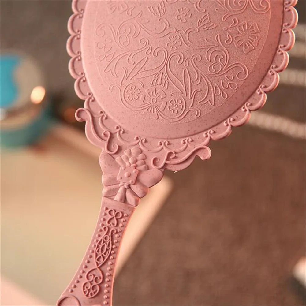 Custom Girl Makeup Mirror Square Handle Black Hand Held Vanity Mirror With Logo