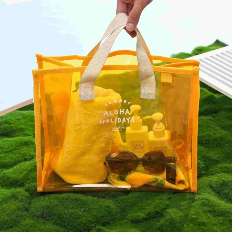 Customized PVC Shopping Beach Bags Handbag Waterproof PVC TPU Transparent Holographic Laser Summer Beach Tote Bag For Women