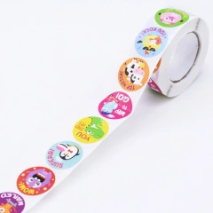 Custom Cute Cartoon Animals Sticker for Kids Labels Round Vinyl Paper School Teacher Supplies Child Reward Sticker Printing