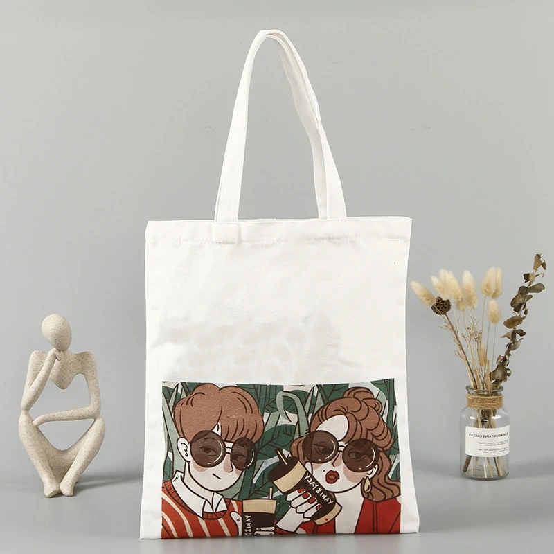 Custom Printed Tote Bag With Logo Makeup Cosmetic Cheap Women's Bags Cotton Canvas Tote Bag With Pocket And Zipper