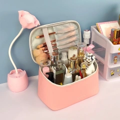 Logo Printed Custom White Bag Wholesale PU leather Cosmetic Case Makeup Bag Travel Case Luxury Cosmetic Bag for Women