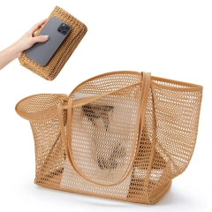 Custom Mesh Beach Bag Shoulder Handbag For Women Portable Bathing Swimming Storage Bag With Logo