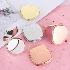 Double-sided Heart Shaped Rose Gold Metal Pocket Mirror Compact Pocket Mirror Compact Mirror Makeup Round