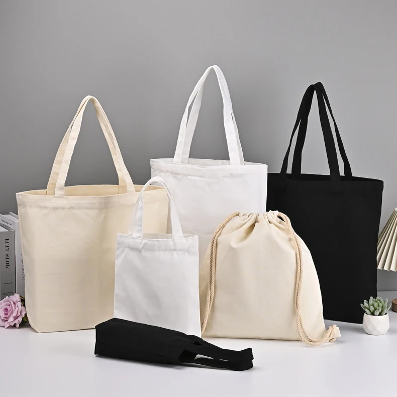 Canvas Tote Bag With Custom Printed Logo Wholesale Large Shopping Cotton Totes Bags With Zipper Pocket Cheap Women's Bags