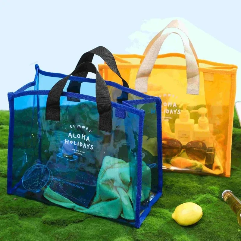 Customized PVC Shopping Beach Bags Handbag Waterproof PVC TPU Transparent Holographic Laser Summer Beach Tote Bag For Women