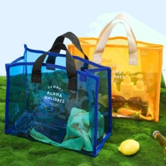 Customized PVC Shopping Beach Bags Handbag Waterproof PVC TPU Transparent Holographic Laser Summer Beach Tote Bag For Women