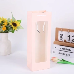 Custom Paper Bags with Logo Wholesale White Black Pink Flower Transparent Gift Bag Custom Paper Bag for Wine Wine Packing