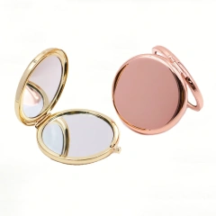 Custom Logo Make Up Smart Mirror Round Hand Vanity Compact Mirror Rose Gold Silver Makeup Mirror