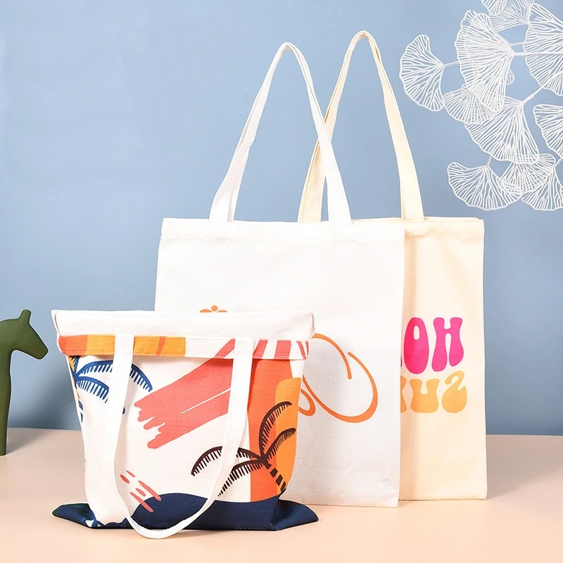 Custom Printed Tote Bag With Logo Makeup Cosmetic Cheap Women's Bags Cotton Canvas Tote Bag With Pocket And Zipper