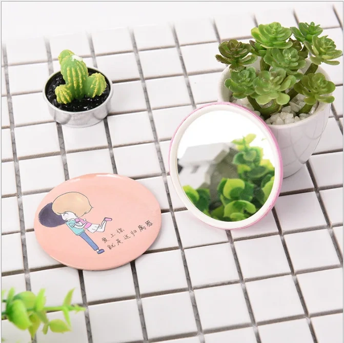 Travel Round Plastic Cute Small Mini Heart Make Up Cosmetic Pocket Vanity Mirror Makeup Custom  Logo