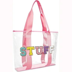 wholesale Custom Embroidery Patch logo Holographic tote bag pvc Shipping For Women stronger handle holographic PVC bag Beach Bag