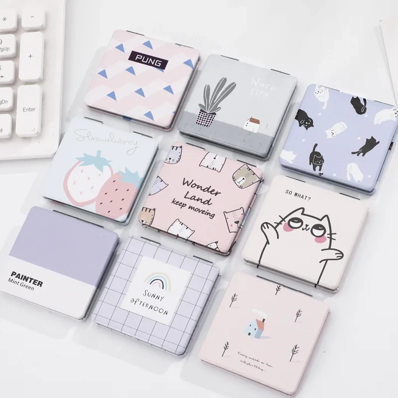 Heart Mirror Makeup With Keychain Diy Cat Cute Beautiful Silicone Custom Square Mirror Pocket