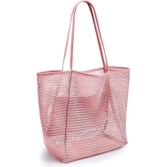 Custom Mesh Beach Bag Shoulder Handbag For Women Portable Bathing Swimming Storage Bag With Logo