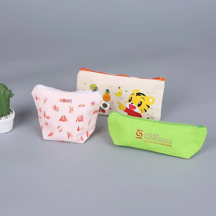 Custom Cotton Kawaii Canvas Pencil Bag Zipper Pencil Pouch With Custom Logo School Bag With Pencil Case& Bags