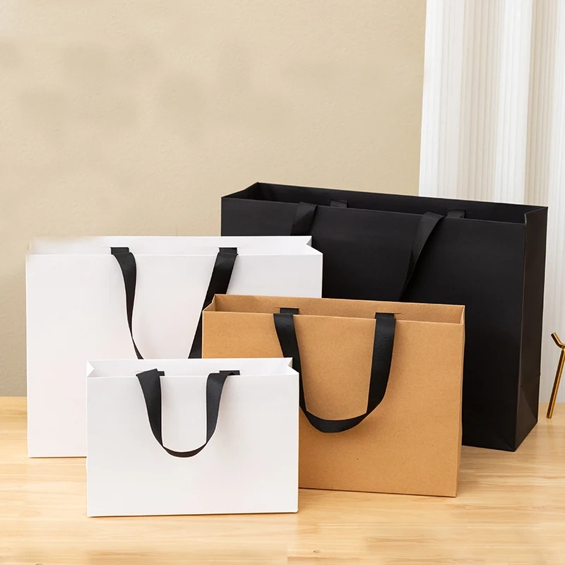 Custom Shoes Clothing Gift Bags Packaging With Logo Small Shipping Gift Bag White Black Kraft Paper Bags With Your Own Logo