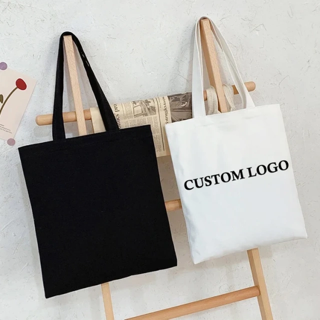 Personalized Cotton Canvas Tote Bag With Custom Printed Logo Sublimation Korean Blank Black Tote Bag Custom Tote Bag With Pocket