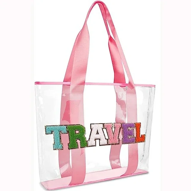 wholesale Custom Embroidery Patch logo Holographic tote bag pvc Shipping For Women stronger handle holographic PVC bag Beach Bag