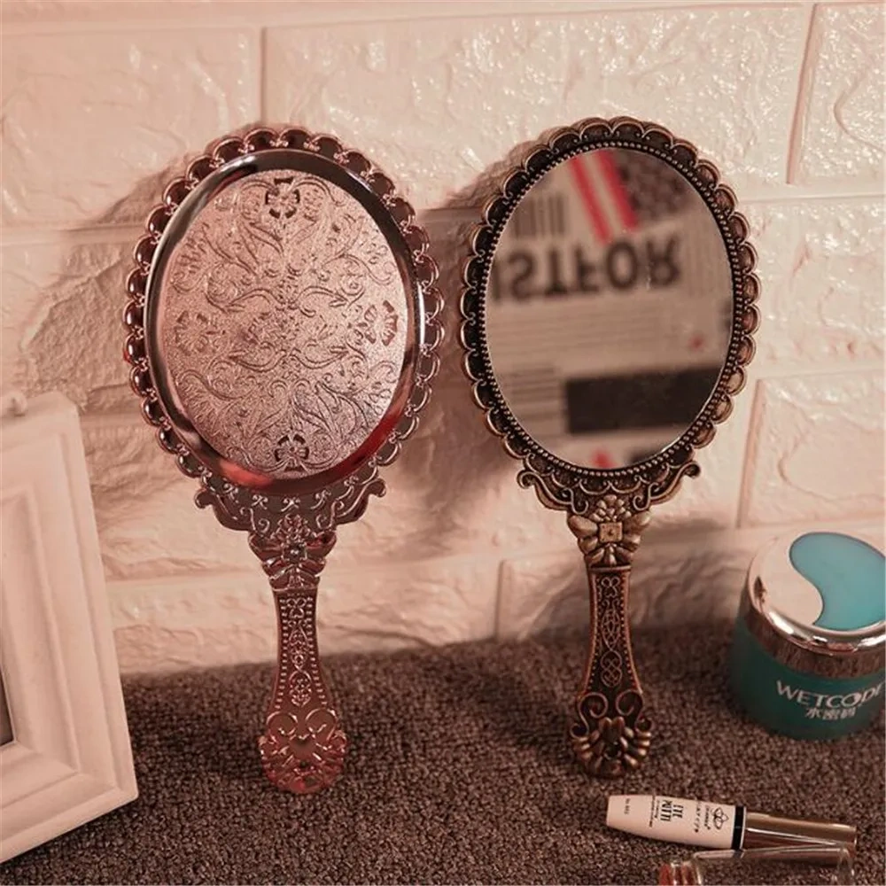 Custom Girl Makeup Mirror Square Handle Black Hand Held Vanity Mirror With Logo