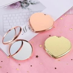Double-sided Heart Shaped Rose Gold Metal Pocket Mirror Compact Pocket Mirror Compact Mirror Makeup Round