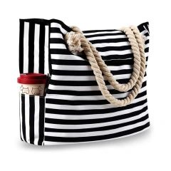 Wholesale Custom Beach Striped Tote Bag with Printed Logo Large Summer Shopping Canvas Tote Bag for Women