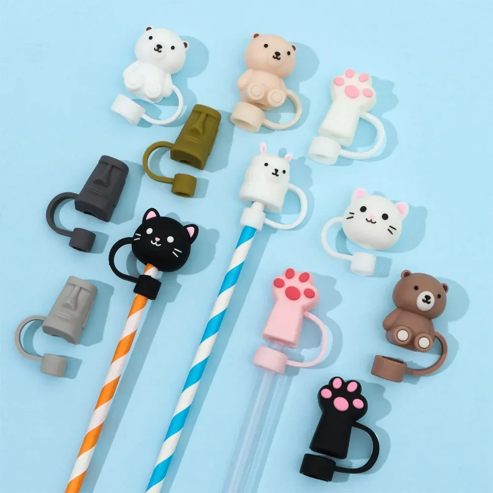 8mm 10mm Christmas Halloween Straw Toppers Wholesale Custom Straw Topper Charms Gaming Sports Football Silicone Straw Toppers