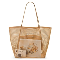 Custom Mesh Beach Bag Shoulder Handbag For Women Portable Bathing Swimming Storage Bag With Logo