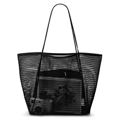 Custom Mesh Beach Bag Shoulder Handbag For Women Portable Bathing Swimming Storage Bag With Logo