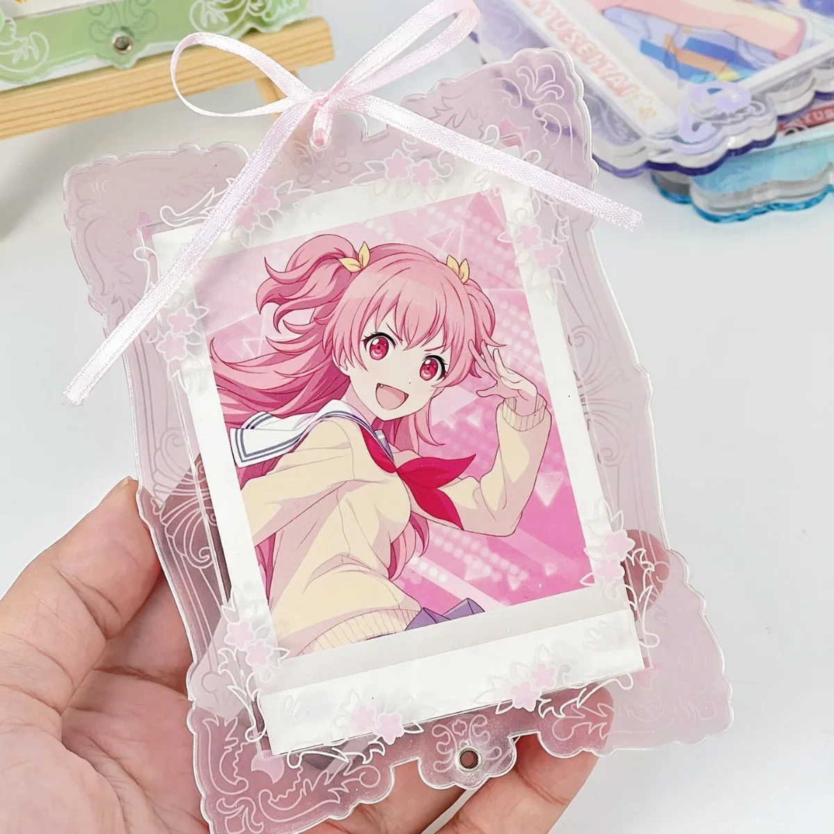 Custom Anime Kpop Photocard Holder Clear Acrylic Screed Brick Printer Holographic PVC Acrylic Binder Photo Card Holder Keychain