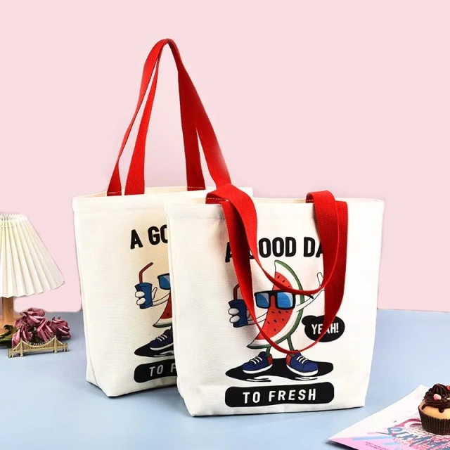 Canvas Tote Bag With Custom Printed Logo Wholesale Large Shopping Cotton Totes Bags With Zipper Pocket Cheap Women's Bags