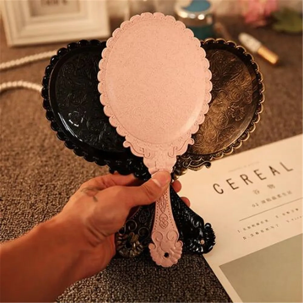 Custom Girl Makeup Mirror Square Handle Black Hand Held Vanity Mirror With Logo