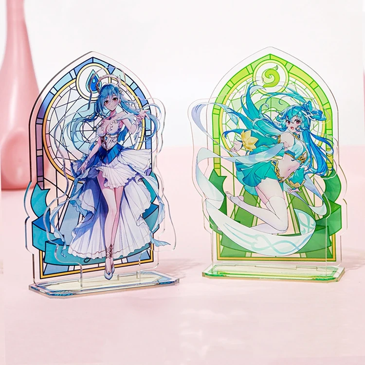 Clear Cartoon Anime Acrylic Stand Custom Spinning Kpop Photo Card Acrylic Standee Custom Acrylic Stand Holder Keyring