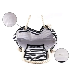 Wholesale Custom Beach Striped Tote Bag with Printed Logo Large Summer Shopping Canvas Tote Bag for Women