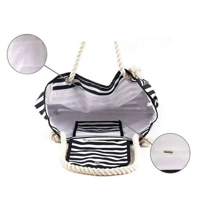 Wholesale Custom Beach Striped Tote Bag with Printed Logo Large Summer Shopping Canvas Tote Bag for Women