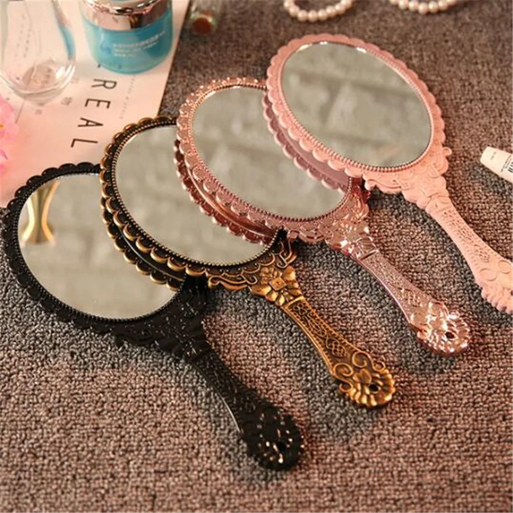 Custom Girl Makeup Mirror Square Handle Black Hand Held Vanity Mirror With Logo