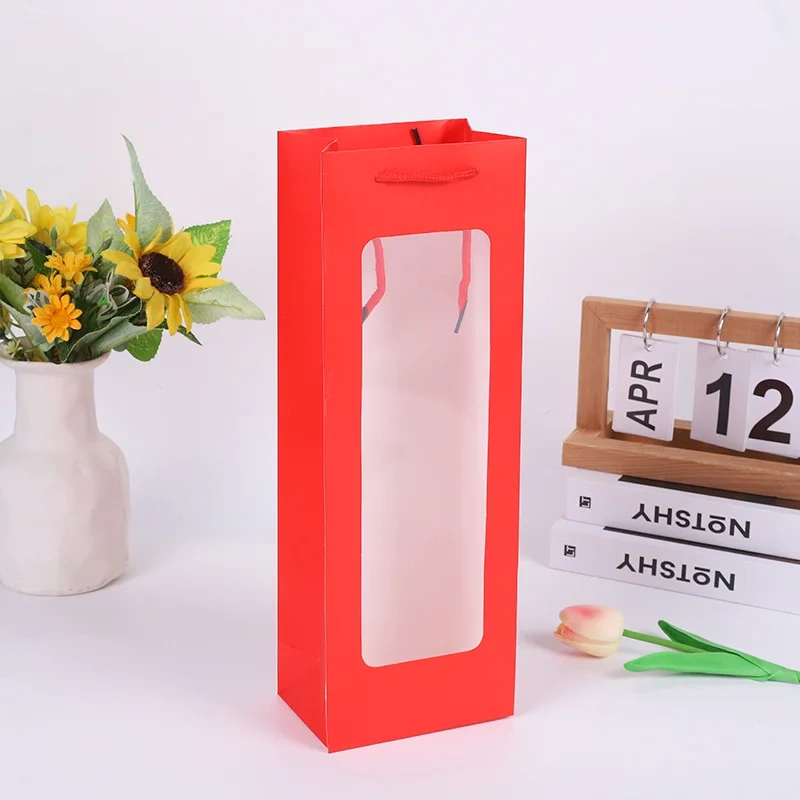 Custom Paper Bags with Logo Wholesale White Black Pink Flower Transparent Gift Bag Custom Paper Bag for Wine Wine Packing