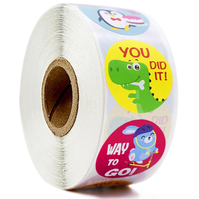 Custom Cute Cartoon Animals Sticker for Kids Labels Round Vinyl Paper School Teacher Supplies Child Reward Sticker Printing
