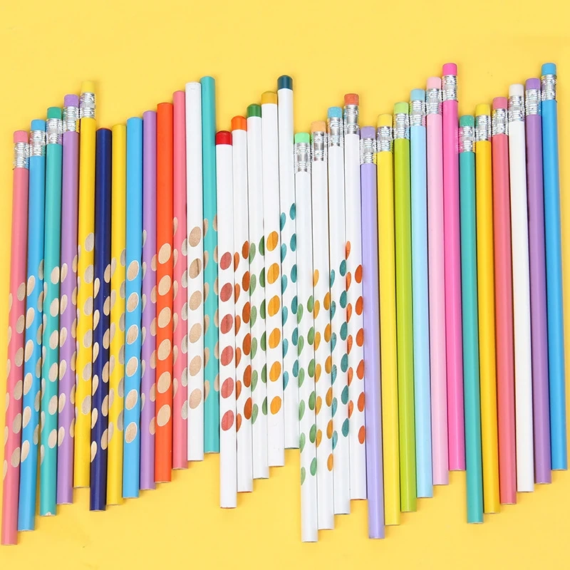 Cute School Pencil Set Wooden Lead Drawing Custom Pencils Logo Standard HB Hole Colored Pencils Eraser