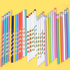 Cute School Pencil Set Wooden Lead Drawing Custom Pencils Logo Standard HB Hole Colored Pencils Eraser