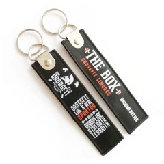 Luggage Clothing Fabric Hang Tag Custom Keyring China Embossed Embroidered Keychain Embroidery