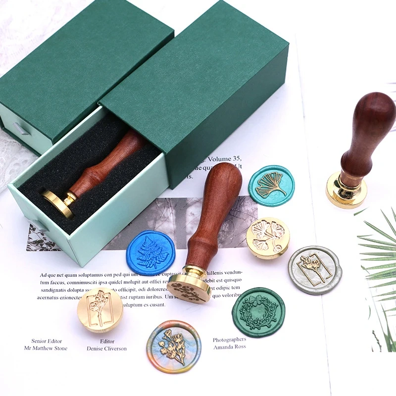 Customized Design Logo Stamp Personalized DIY Hot Wooden Metal Embossed Stamp Custom Wax Seal Stamp Set Kit