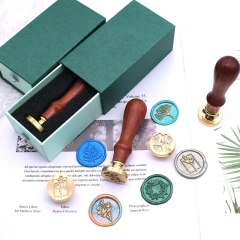 Customized Design Logo Stamp Personalized DIY Hot Wooden Metal Embossed Stamp Custom Wax Seal Stamp Set Kit