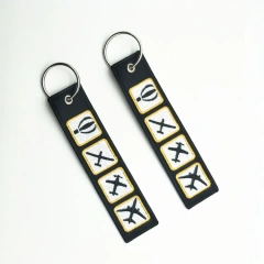 Luggage Clothing Fabric Hang Tag Custom Keyring China Embossed Embroidered Keychain Embroidery