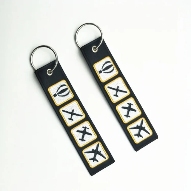 Luggage Clothing Fabric Hang Tag Custom Keyring China Embossed Embroidered Keychain Embroidery