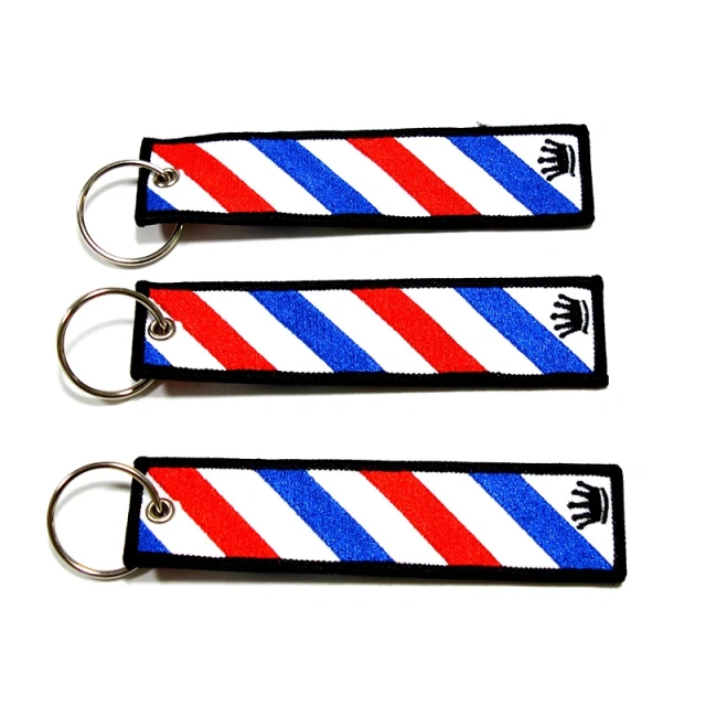 Luggage Clothing Fabric Hang Tag Custom Keyring China Embossed Embroidered Keychain Embroidery