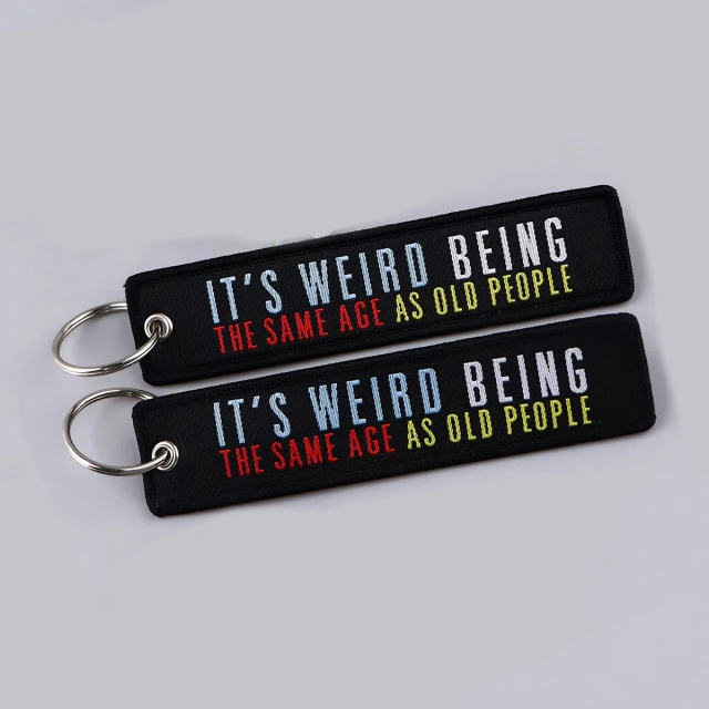 Wholesale Custom Embroidery Label Anime Logo Namel Tag Embroidery Keychain Anime Embroidered Key Chain Custom Key Tag