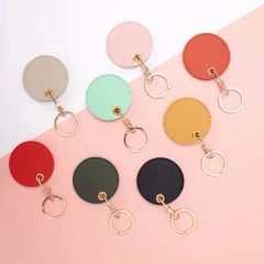 Bulk Blanks PU Leather Laser Engraving Custom Logo Key Chain with Rivets and Key Rings for DIY Making Craft Keychain Gifts