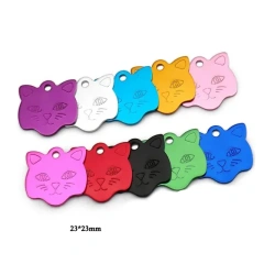 Custom Engraved Air Dog Holder Aluminum ID Tag Cat Face Shape Print Pet Name Plate Puppy Label Phone No.