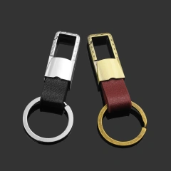 Promotional PU Leather Keychain Sublimation Stainless Steel Keychain Car Logo Customized Metal Key Chain Leather Keyring